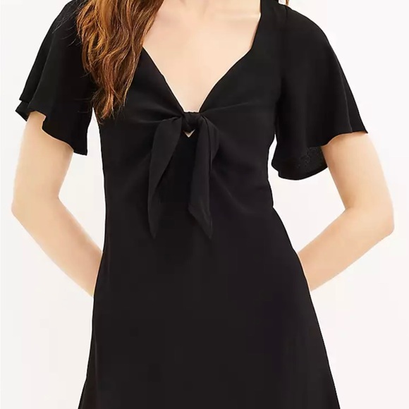 NWT LOFT, Tie front, flutter sleeves. V-neck, fitted waist Dress. - Picture 2 of 5